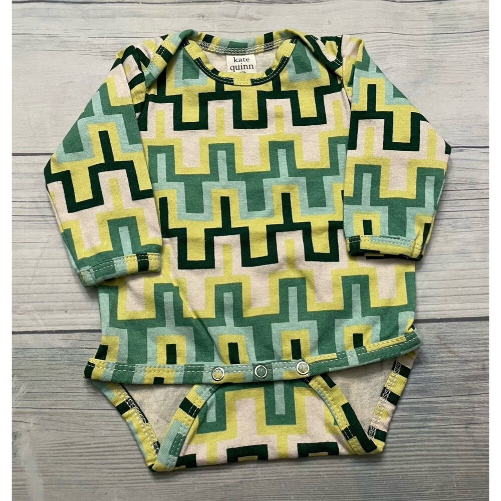 Kate Quinn KQ Green Pattern Baby Onesie Bodysuit Clothes Outfit, Size Newborn